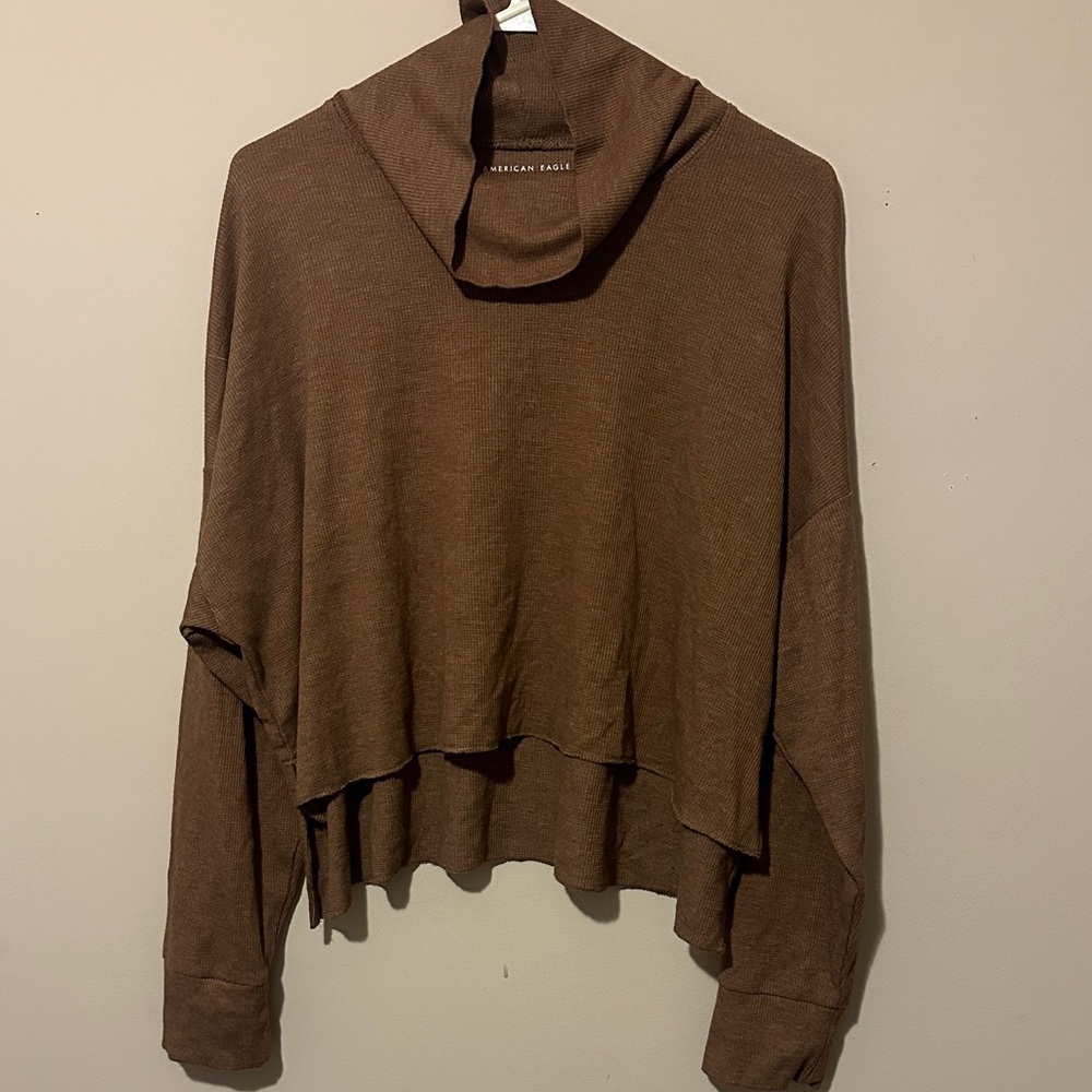 American Eagle Outfitters Chocolate Brown Cowl Neck Thermal size Large